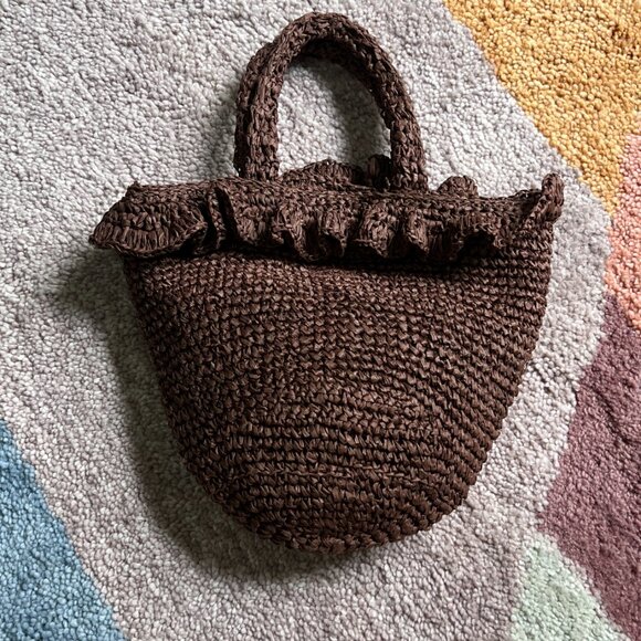 Loft Brown Straw Ruffle Bag NEW - Picture 3 of 3